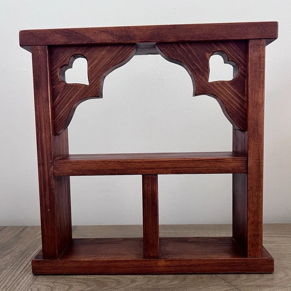Vintage Solid Wood Heart Cutout Wall Shelf Country Cottage Display Shelf